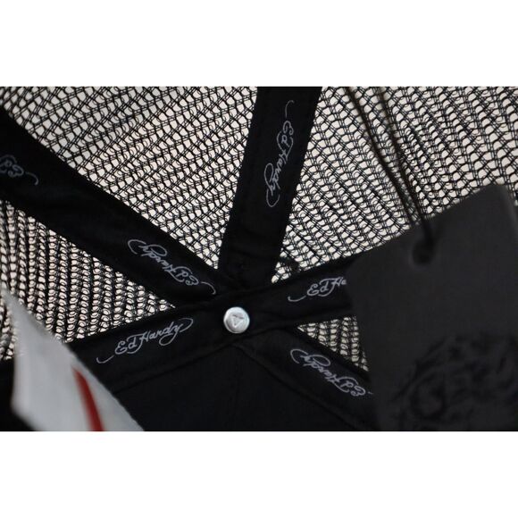 Ed Hardy Men's O/S Black Embroidered Tiger Head Mesh Snapback Trucker Hat - Picture 8 of 10